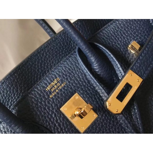 H**mes birkin 25 bag in navy blue clemence leather with ghw