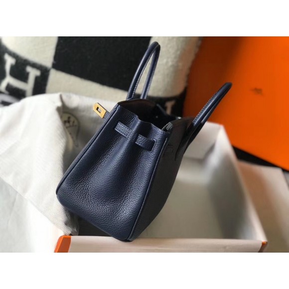 H**mes birkin 25 bag in navy blue clemence leather with ghw