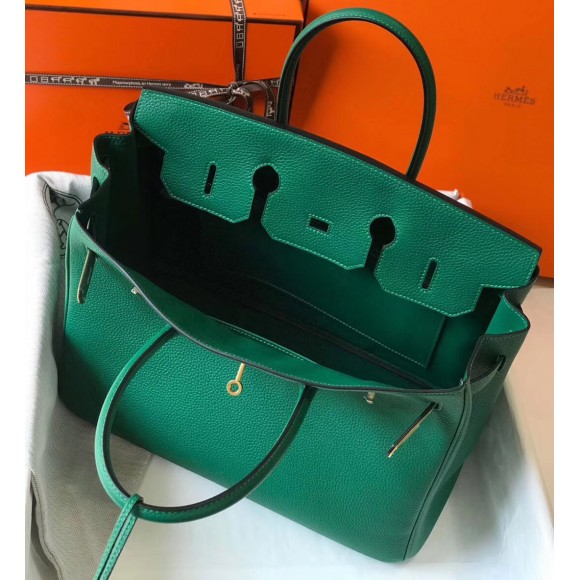 H**mes birkin 35 bag in vert vertigo clemence leather with ghw