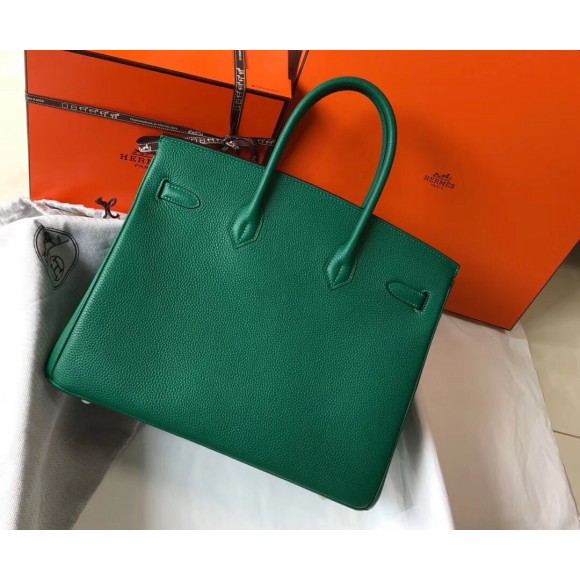 H**mes birkin 35 bag in vert vertigo clemence leather with ghw