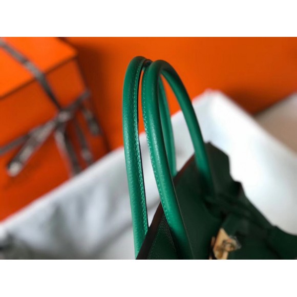 H**mes birkin 35 bag in vert vertigo clemence leather with ghw