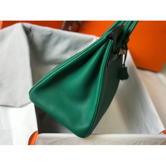 H**mes birkin 35 bag in vert vertigo clemence leather with ghw