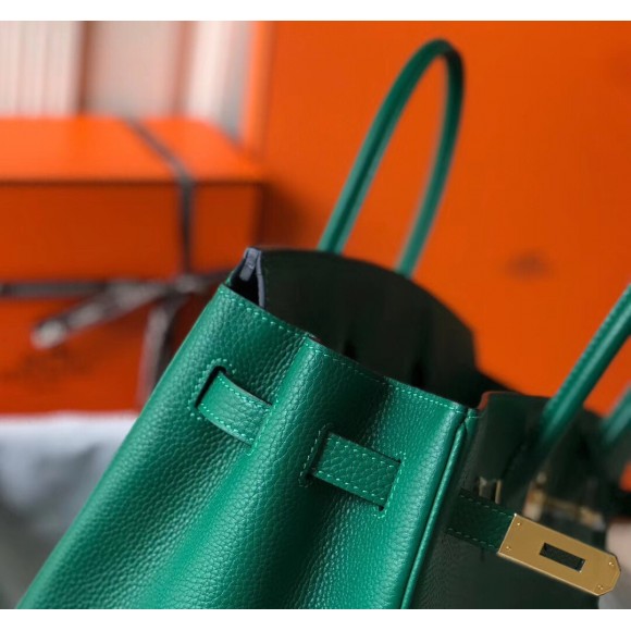 H**mes birkin 35 bag in vert vertigo clemence leather with ghw