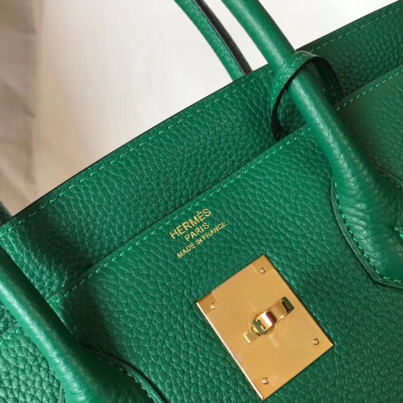 H**mes birkin 35 bag in vert vertigo clemence leather with ghw