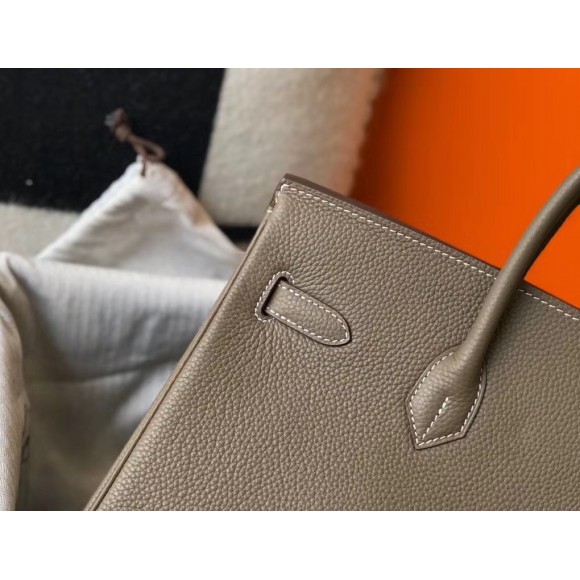 H**mes birkin 35 bag in taupe clemence leather with ghw