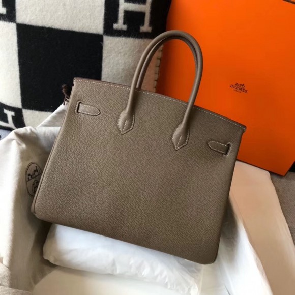 H**mes birkin 35 bag in taupe clemence leather with ghw