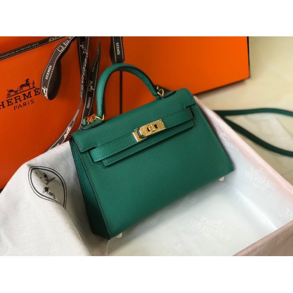 H**mes kelly mini ii sellier bag in vert vertigo epsom leather