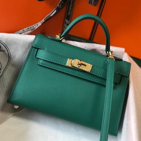 H**mes kelly mini ii sellier bag in vert vertigo epsom leather