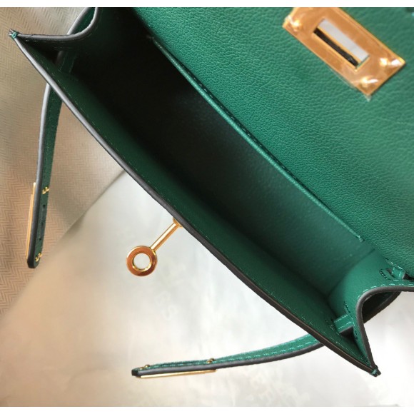 H**mes kelly mini ii sellier bag in vert vertigo epsom leather