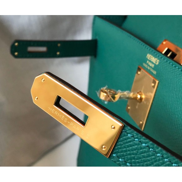 H**mes kelly 28cm sellier bag in malachite epsom calfskin ghw