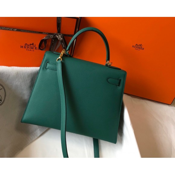 H**mes kelly 28cm sellier bag in malachite epsom calfskin ghw