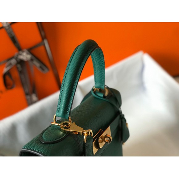 H**mes kelly 28cm sellier bag in malachite epsom calfskin ghw