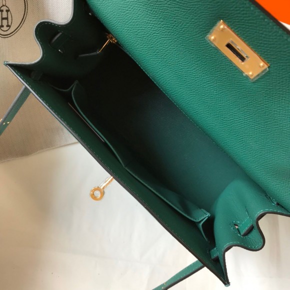 H**mes kelly 28cm sellier bag in malachite epsom calfskin ghw