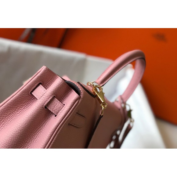 H**mes kelly 28cm retourne bag in pink clemence leather ghw