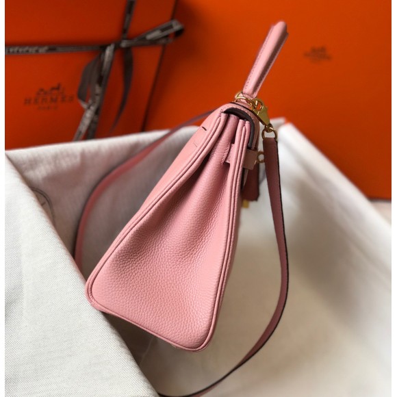 H**mes kelly 28cm retourne bag in pink clemence leather ghw