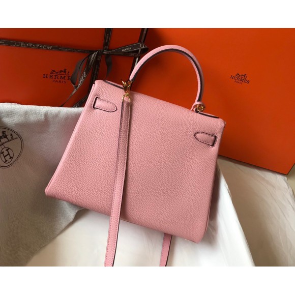 H**mes kelly 28cm retourne bag in pink clemence leather ghw