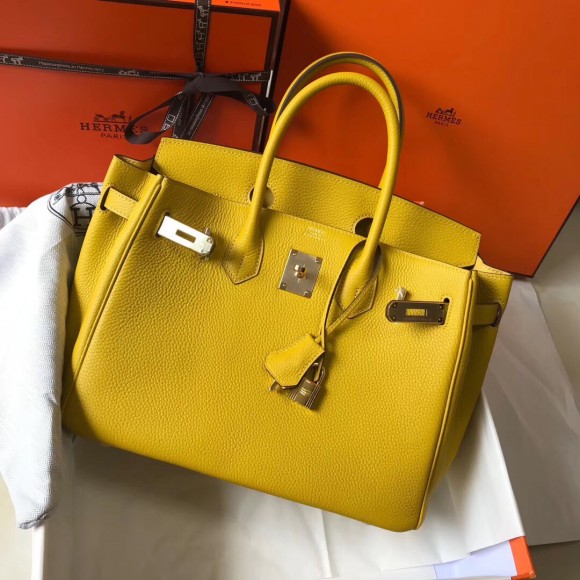 H**mes birkin 30 bag in yellow clemence leather with ghw