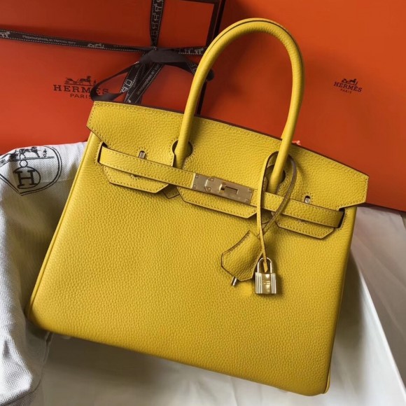 H**mes birkin 30 bag in yellow clemence leather with ghw