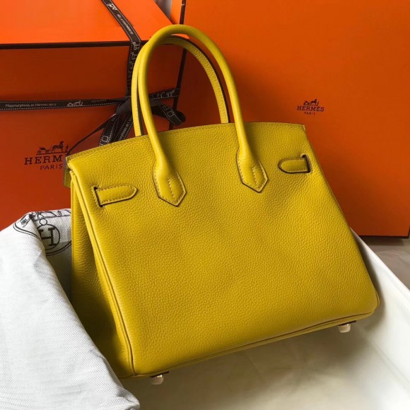 H**mes birkin 30 bag in yellow clemence leather with ghw