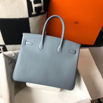 Hermes Birkin 35 Bag in Blue Lin Clemence Leather with GHW Hermes Birkin 35 Bag in Blue Lin Clemence Leather with GHW