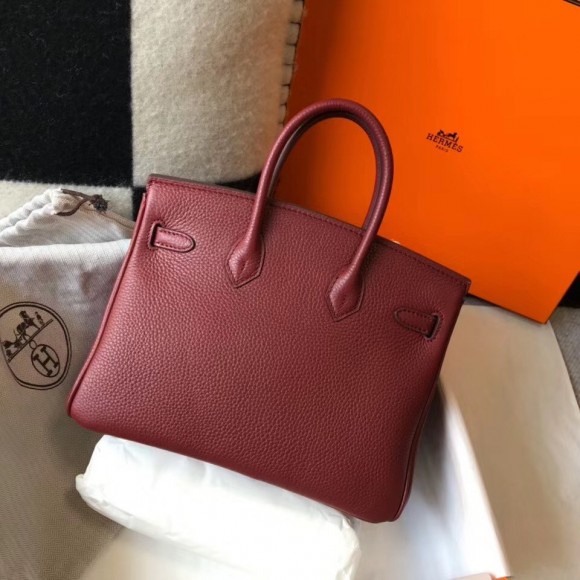 H**mes birkin 25 bag in bordeaux clemence leather with ghw