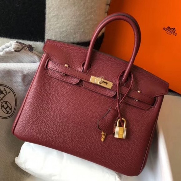 H**mes birkin 25 bag in bordeaux clemence leather with ghw