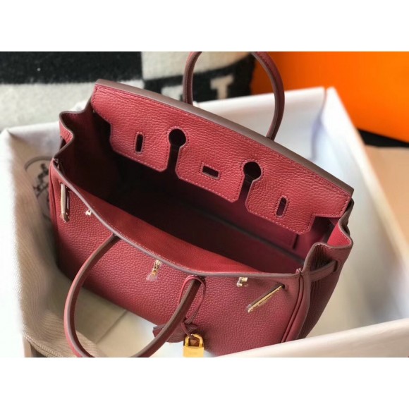 H**mes birkin 25 bag in bordeaux clemence leather with ghw