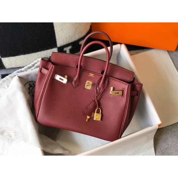 H**mes birkin 25 bag in bordeaux clemence leather with ghw