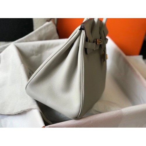 Hermes Birkin 35 Bag in Pearl Grey Clemence Leather with GHW