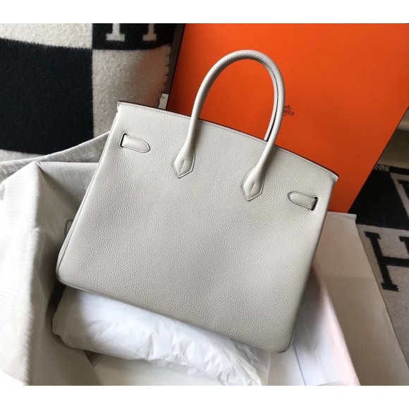 H**mes birkin 35 bag in pearl grey clemence leather with ghw