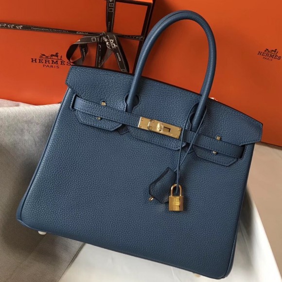 H**mes birkin 30 bag in blue agate clemence leather with ghw