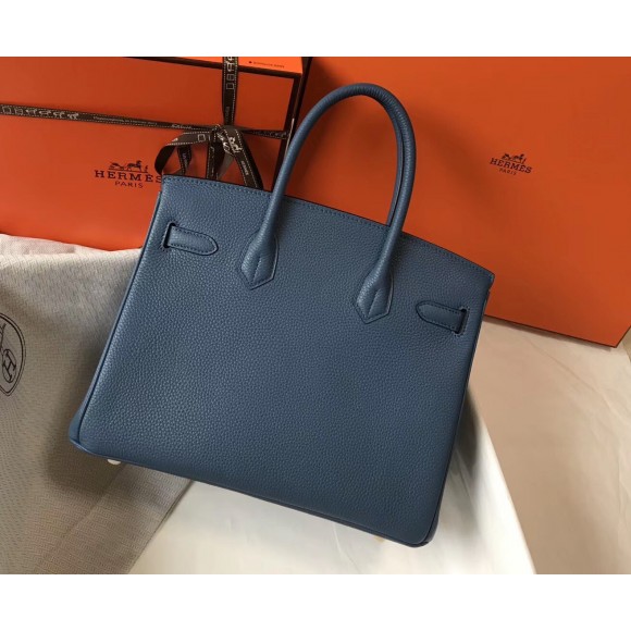 H**mes birkin 30 bag in blue agate clemence leather with ghw