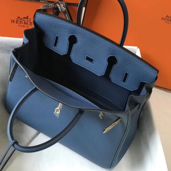 H**mes birkin 30 bag in blue agate clemence leather with ghw