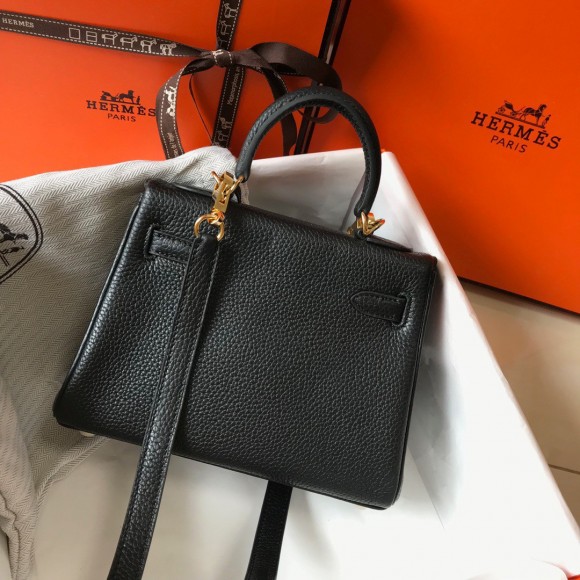 H**mes kelly 20cm bag in black clemence leather ghw