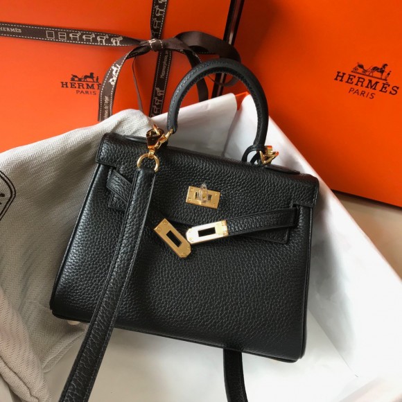 H**mes kelly 20cm bag in black clemence leather ghw