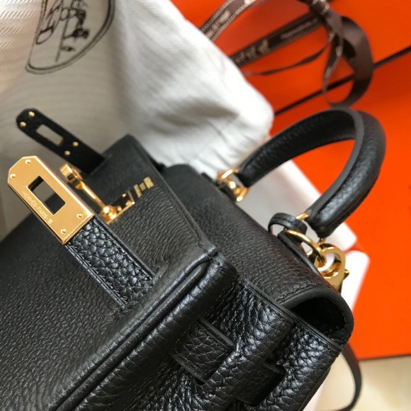 H**mes kelly 20cm bag in black clemence leather ghw