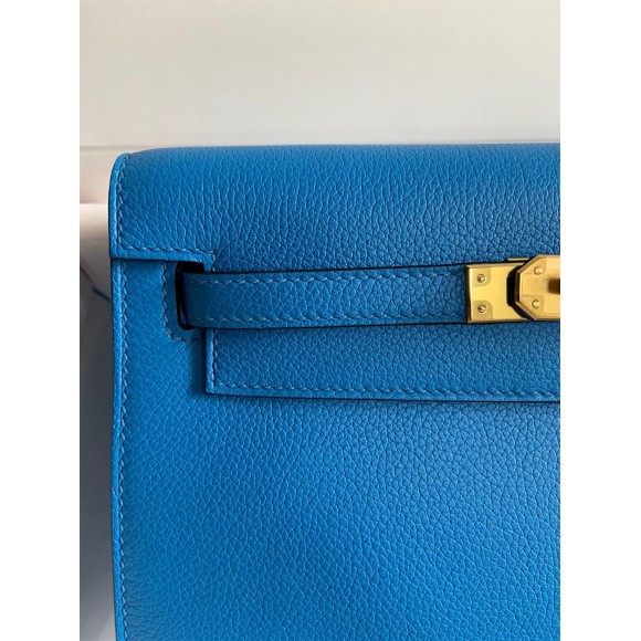 H**mes kelly danse ii handmade bag in blue hydra evercolor calfskin