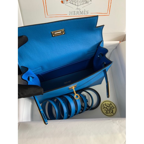 H**mes kelly danse ii handmade bag in blue hydra evercolor calfskin