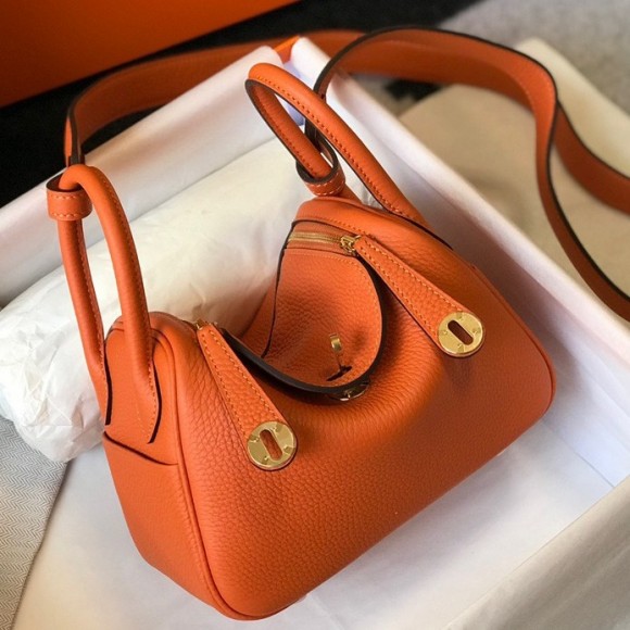 H**mes lindy mini bag in orange clemence leather ghw