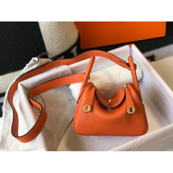 H**mes lindy mini bag in orange clemence leather ghw