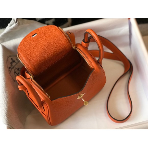 H**mes lindy mini bag in orange clemence leather ghw