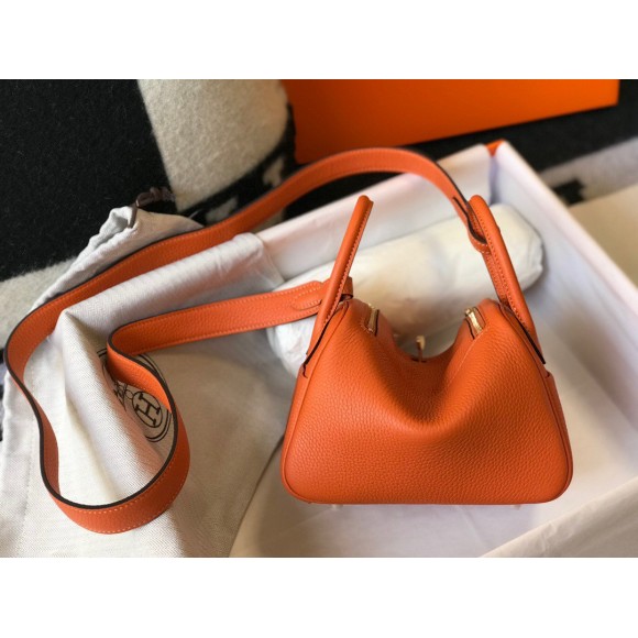 H**mes lindy mini bag in orange clemence leather ghw