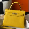 Hermes Kelly 25cm Retourne Bag in Jaune Ambre Clemence Leather GHW