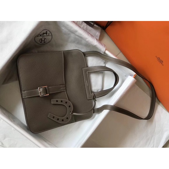 H**mes halzan 31cm bag in taupe clemence leather