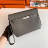 Hermes Kelly Depeches 25 Pouch in Etain Epsom Calfskin