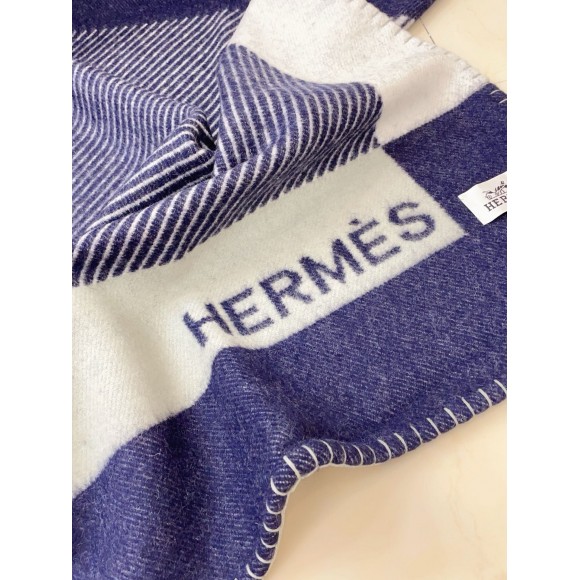 H**mes h riviera blanket in marine wool and cashmere