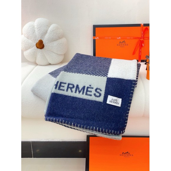 H**mes h riviera blanket in marine wool and cashmere