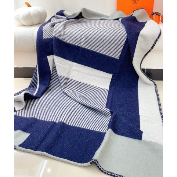 H**mes h riviera blanket in marine wool and cashmere