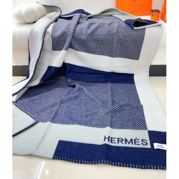 H**mes h riviera blanket in marine wool and cashmere