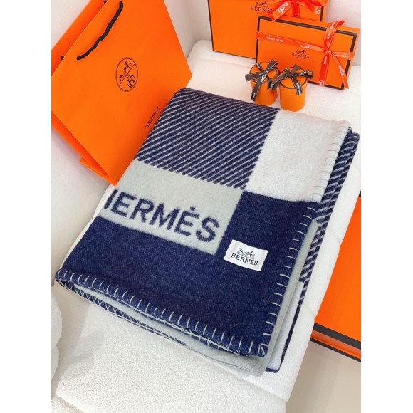 H**mes h riviera blanket in marine wool and cashmere